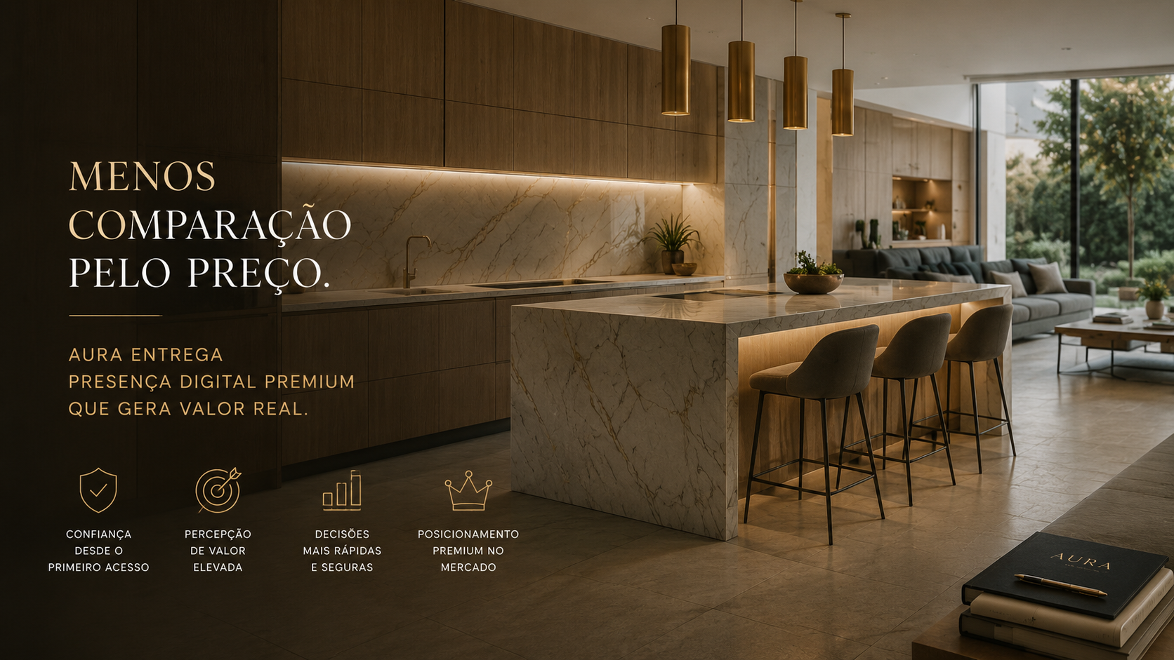 Interior premium com acabamentos de qualidade para representar valor percebido em obras e remodelações.