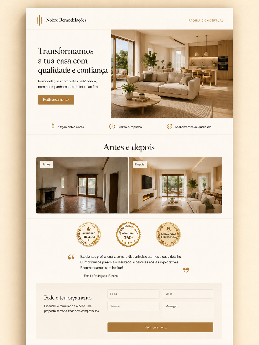 Página de captação para empresa de remodelações